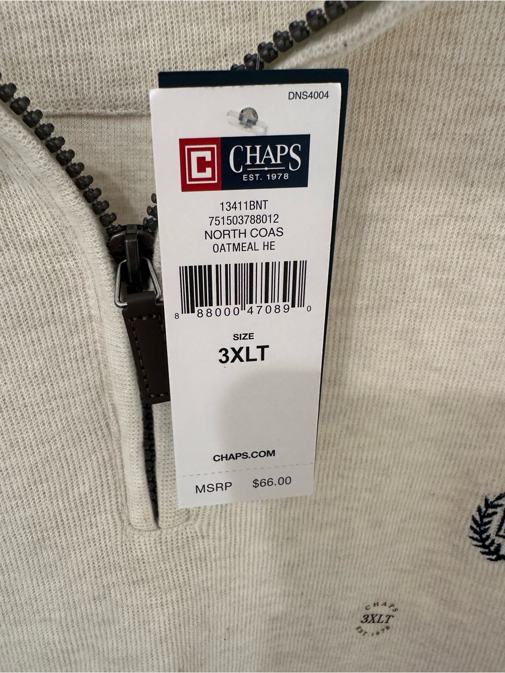 Chaps Men’s Oatmeal colored long sleeve pullover -NWT Sz 3XLT